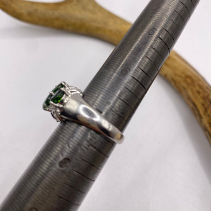 Vintage Silver Ring | Emerald Green Chrome Diopside White Sapphire Gemstone Multistone Cluster Cocktail | 925 Sterling Silver Wedding Band