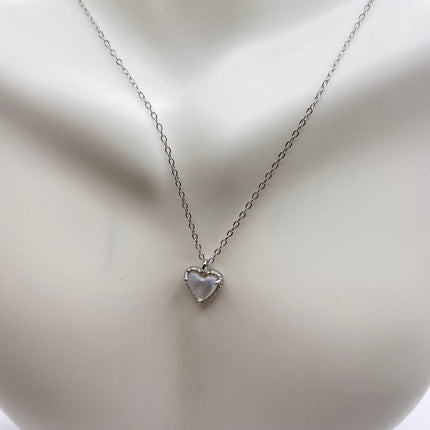 Vintage Opal Mother of Pearl Heart Necklace - Dainty 925 Sterling Silver Chain, Delicate Design, Free US Shipping
