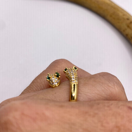 Vintage Gold Snake Ring | Green and Cubic Zirconia Crystal Diamond Gemstones 9k Gold Filled Band | Unique Gift Serpent Statement Ring