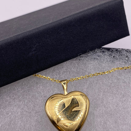 Vintage Gold Locket | Tiny 9k Gold Filled Heart Pendant Photo Memory Charm Engraved Design | Golden 925 Sterling Silver Chain Necklace