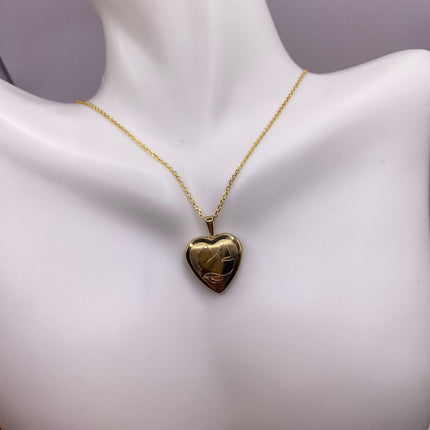 Vintage Gold Locket | Tiny 9k Gold Filled Heart Pendant Photo Memory Charm Engraved Design | Golden 925 Sterling Silver Chain Necklace