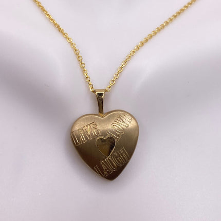 Vintage Gold Locket | Tiny 9k GF Heart Pendant Photo Memory Charm Engraved Live Laugh Love | Gold 925 Sterling Silver Chain Necklace