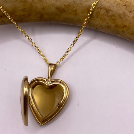 Vintage Tiny Gold Heart Photo Locket 9K Gold Filled Memory Charm Engraved with "Love" on Delicate Chain - Vintage Style Photo Necklace