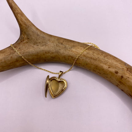 Vintage Tiny Gold Heart Photo Locket 9K Gold Filled Memory Charm Engraved with "Love" on Delicate Chain - Vintage Style Photo Necklace