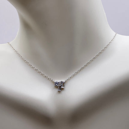 Vintage Silver Necklace | Tiny Clear Crystal Diamond Cluster Charm | 925 Sterling Silver Tiny Delicate Chain Minimalist Everyday Prom