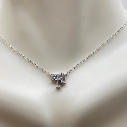 Vintage Silver Necklace | Tiny Clear Crystal Diamond Cluster Charm | 925 Sterling Silver Tiny Delicate Chain Minimalist Everyday Prom