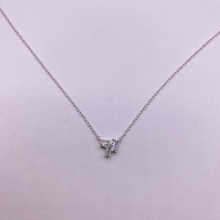 Vintage Silver Necklace | Tiny Clear Crystal Diamond Cluster Charm | 925 Sterling Silver Tiny Delicate Chain Minimalist Everyday Prom