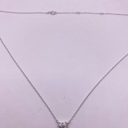 Vintage Silver Necklace | Tiny Clear Crystal Diamond Cluster Charm | 925 Sterling Silver Tiny Delicate Chain Minimalist Everyday Prom