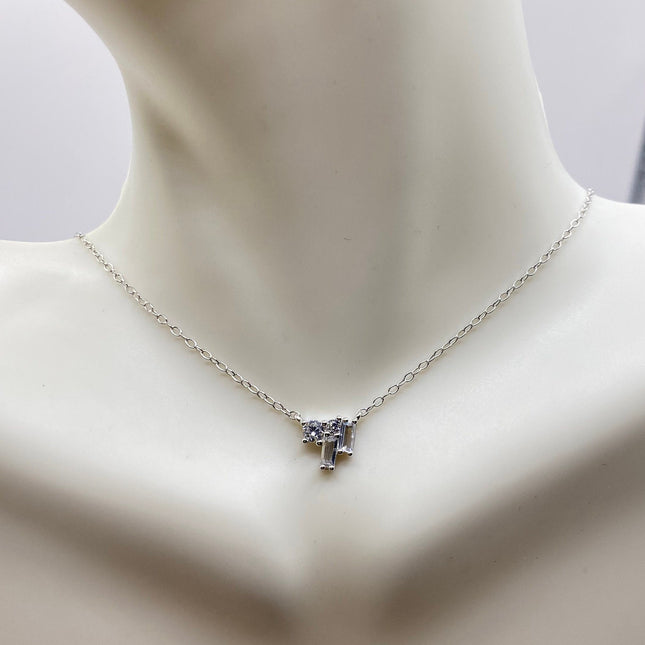 Vintage Silver Necklace | Tiny Clear Crystal Diamond Cluster Charm | 925 Sterling Silver Tiny Delicate Chain Minimalist Everyday Prom