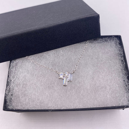 Vintage Silver Necklace | Tiny Clear Crystal Diamond Cluster Charm | 925 Sterling Silver Tiny Delicate Chain Minimalist Everyday Prom