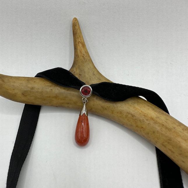 Vintage Red Jade Choker 925 Sterling Silver Necklace