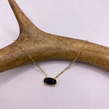 Vintage Tiny Gold Charm Necklace | Black Onyx Gemstone Dainty Gold 925 Sterling Silver Chain Necklace | Minimalist Style Crystal