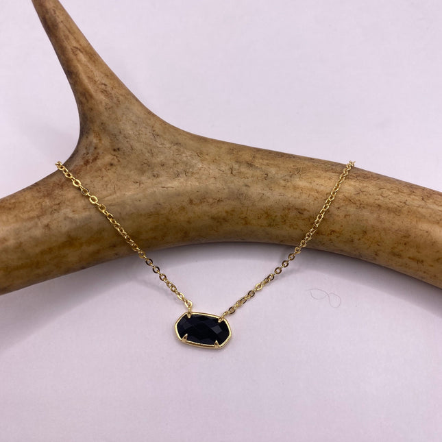 Vintage Tiny Gold Charm Necklace | Black Onyx Gemstone Dainty Gold 925 Sterling Silver Chain Necklace | Minimalist Style Crystal