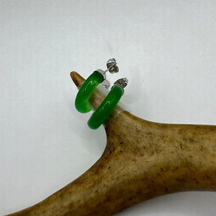 Vintage Green Jade Lucky Hoop Earrings