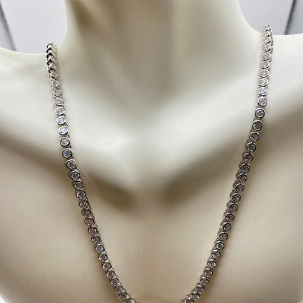 Vintage Silver Necklace | Bezel Set Cubic Zirconia Crystal Diamond Gemstone | 925 Sterling Silver Eternity Chain Tennis Necklace