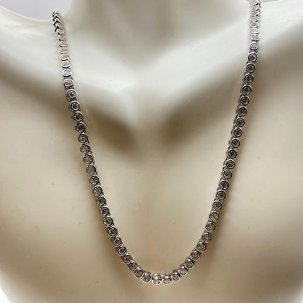 Vintage Silver Necklace | Bezel Set Cubic Zirconia Crystal Diamond Gemstone | 925 Sterling Silver Eternity Chain Tennis Necklace