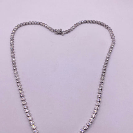 Vintage Silver Necklace | Bezel Set Cubic Zirconia Crystal Diamond Gemstone | 925 Sterling Silver Eternity Chain Tennis Necklace