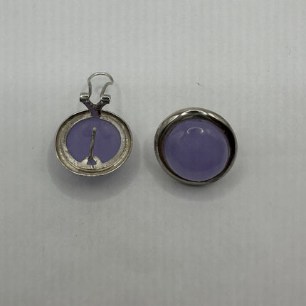 Vintage Silver Earrings | Lavender Purple Jade Gemstone 925 Sterling Silver Button Earrings