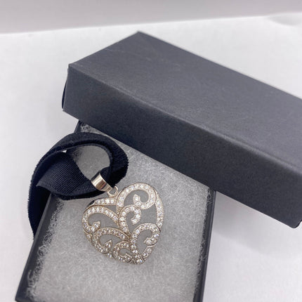 Vintage Cubic Zirconia Heart Choker 925 Sterling Silver Necklace