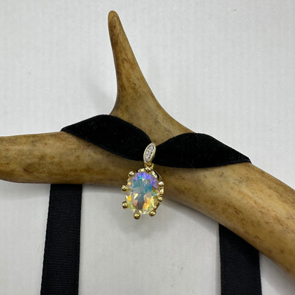 Vintage Golden Velvet Choker Necklace 925 Sterling Silver White Mystic Topaz
