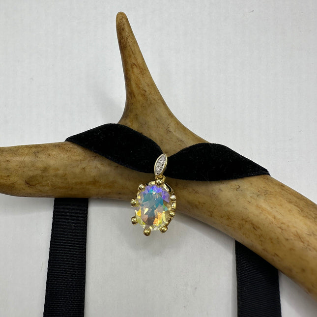 Vintage Velvet Choker - Golden Sterling Silver Necklace with Mystic Topaz Pendant-Necklaces-TomWayne Jewelers