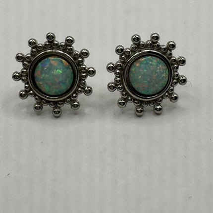 Vintage Silver Earrings | White Fire Opal Stud Button Earrings