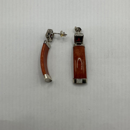 Vintage Red Jade 925 Sterling Silver Earrings