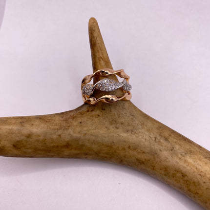 Vintage Gold Ring | Cubic Zirconia Crystal Diamond Gemstones 9k Gold Filled Wedding Band | Unique Gift Statement Cocktail Ring