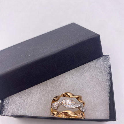Vintage Gold Ring | Cubic Zirconia Crystal Diamond Gemstones 9k Gold Filled Wedding Band | Unique Gift Statement Cocktail Ring