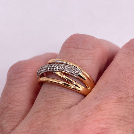 Vintage Gold Ring | Cubic Zirconia Crystal Diamond Gemstones 9k Gold Filled Band | Unique Gift Statement Cocktail Ring