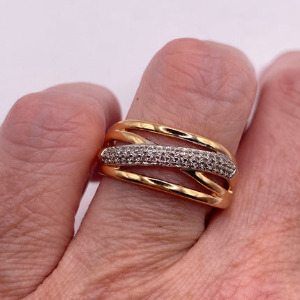 Vintage Gold Ring | Cubic Zirconia Crystal Diamond Gemstones 9k Gold Filled Band | Unique Gift Statement Cocktail Ring