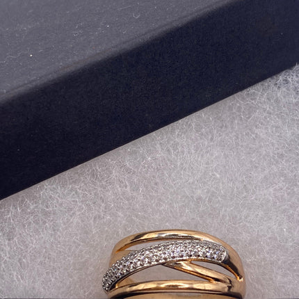 Vintage Gold Ring | Cubic Zirconia Crystal Diamond Gemstones 9k Gold Filled Band | Unique Gift Statement Cocktail Ring
