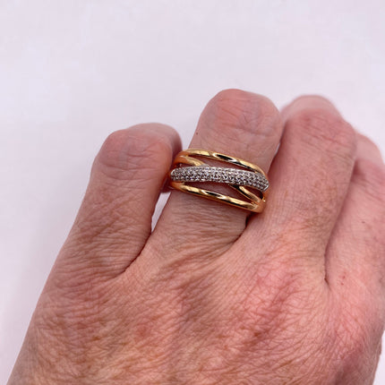 Vintage Gold Ring | Cubic Zirconia Crystal Diamond Gemstones 9k Gold Filled Band | Unique Gift Statement Cocktail Ring