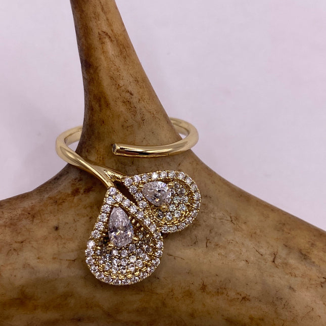 Vintage Gold Ring | Cubic Zirconia Crystal Diamond Gemstones 9k Gold Filled Band | Unique Gift Statement Cocktail Ring