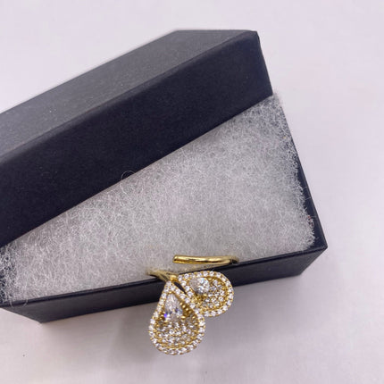 Vintage Gold Ring | Cubic Zirconia Crystal Diamond Gemstones 9k Gold Filled Band | Unique Gift Statement Cocktail Ring