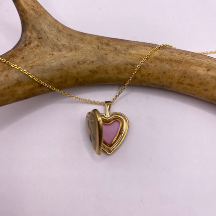 Vintage Gold Locket | Tiny 9k Gold Filled Heart Pendant Photo Charm Engraved ABC blocks - BABY | Gold 925 Sterling Silver Chain Necklace