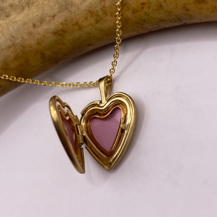 Vintage Gold Locket | Tiny 9k Gold Filled Heart Pendant Photo Charm Engraved ABC blocks - BABY | Gold 925 Sterling Silver Chain Necklace