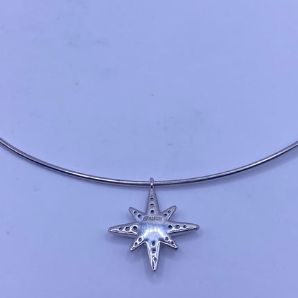 Vintage Silver Hoop Necklace | Tiny Blue Fire Opal White Sapphire Gemstone Star Charm Pendant Choker | 925 Sterling Silver Hoop Necklace