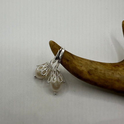Vintage Silver Earrings | Deco White Pearl 925 Sterling Silver Chain Earrings