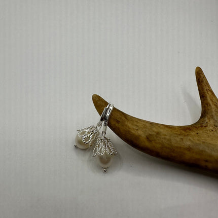 Vintage Silver Earrings | Deco White Pearl 925 Sterling Silver Chain Earrings