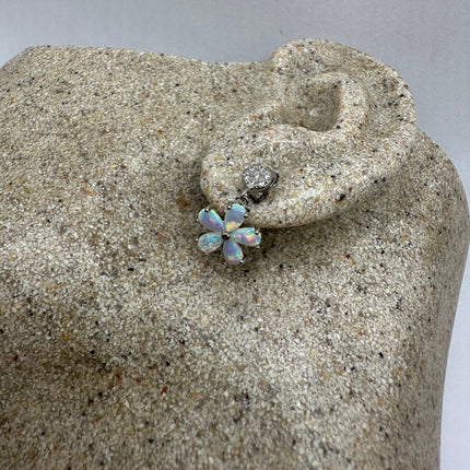 Vintage Silver Stud Earrings | White Fire Opal Sapphire Gemstones Multi Stone Flower Cluster | 925 Sterling Silver Stud Drop Earrings