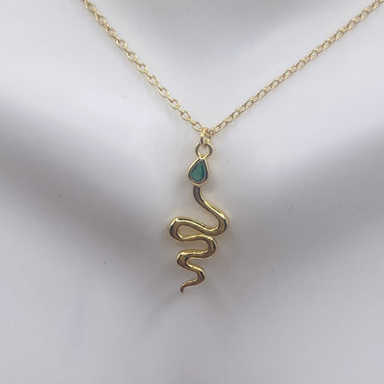 Vintage Gold Charm Necklace | Tiny Serpent Pendant Charm | Delicate Golden 925 Sterling Silver Chain Necklace | Minimalist Snake Jewelry