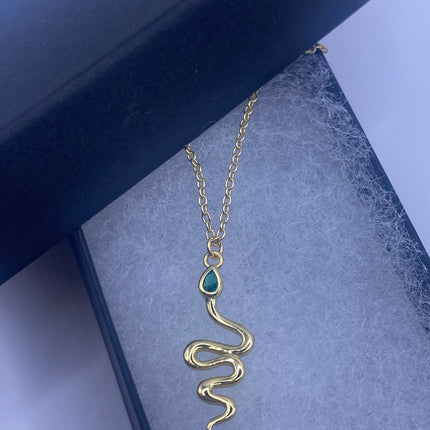 Vintage Gold Charm Necklace | Tiny Serpent Pendant Charm | Delicate Golden 925 Sterling Silver Chain Necklace | Minimalist Snake Jewelry
