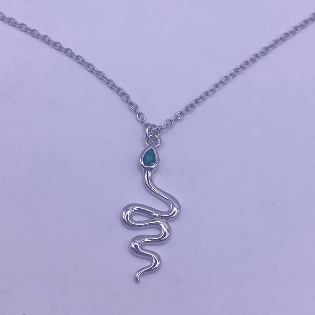 Vintage Tiny Silver Snake Pendant on Delicate 925 Sterling Silver Necklace
