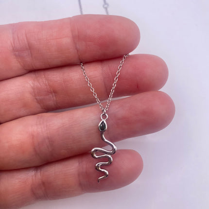 Vintage Tiny Silver Snake Pendant on Delicate 925 Sterling Silver Necklace