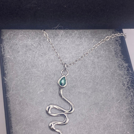 Vintage Tiny Silver Snake Pendant on Delicate 925 Sterling Silver Necklace