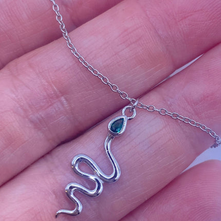 Vintage Tiny Silver Snake Pendant on Delicate 925 Sterling Silver Necklace