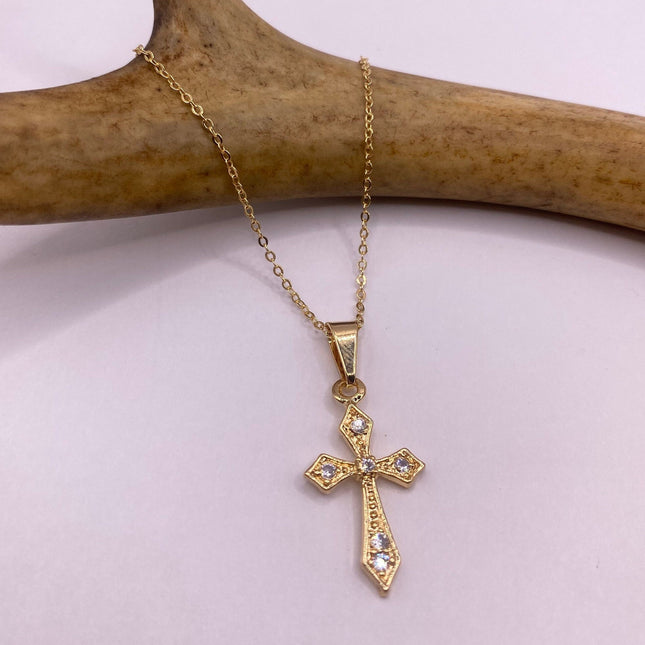 Vintage 9k Gold Filled Tiny Cross on a Gold Filled Chain Necklace