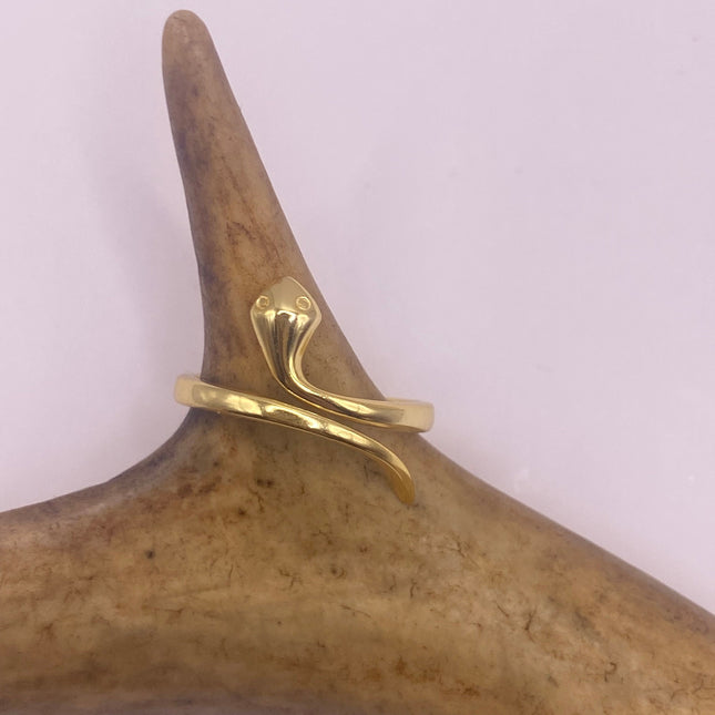 Vintage Tiny Gold Snake Ring | Golden 925 Sterling Silver Wedding Band Serpent Ring - Unique Gift Statement Cocktail Ring