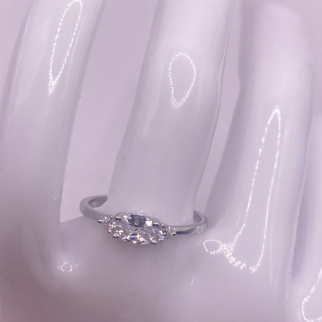 Vintage Silver Ring | Tiny Clear Crystal Simple Stacking Promise Wedding | 925 Sterling Silver Band Wedding Prom Everyday Jewelry